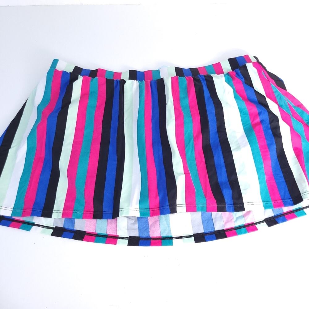 Cacique Swim Bathing Suit Skirted Bottoms Size 18 Stripe Pink Blue